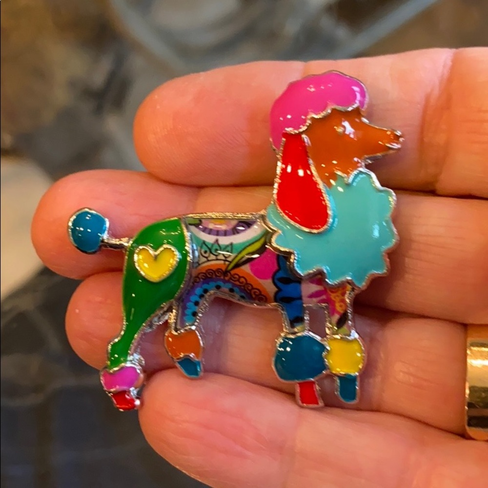 Enameled sculptured metal Poodle brooch - Picture 4 of 4